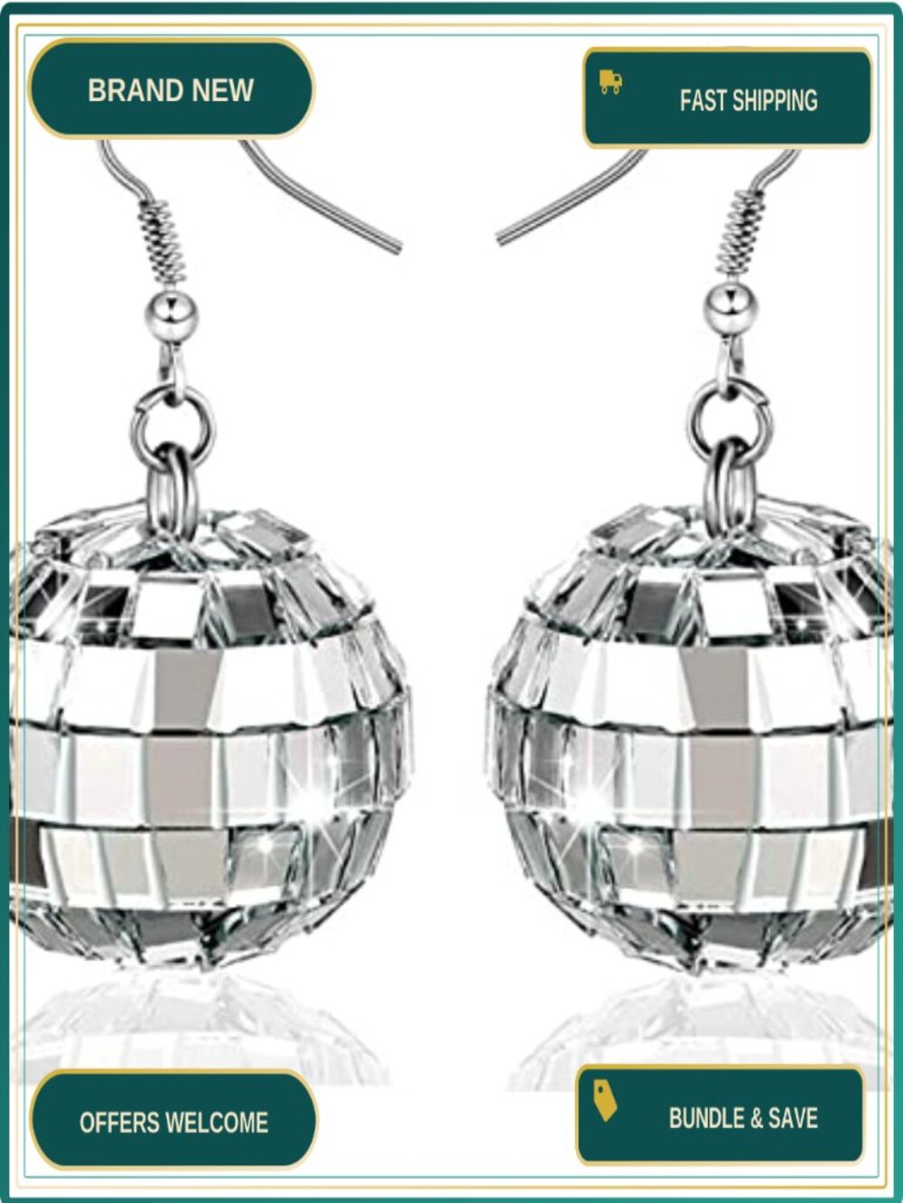 24mm Disco Ball Earrings Alloy Dangle Punk Party Jewelry